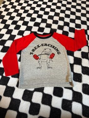 Kids' 'T-Rex-ercising' Long Sleeve Tee - Red & Gray